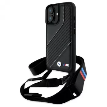 BMW M Edition Carbon Stripe & Strap Hard Case for iPhone 16 6,1 inch - Black