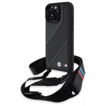 BMW M Edition Carbon Stripe & Strap Hard Case, skirta Apple iPhone 16 Pro Max 6,9 colio, juoda