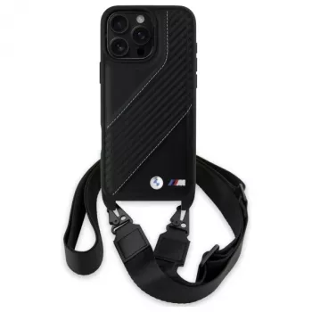 BMW M Edition Carbon Stripe & Strap Hard Case, skirta Apple iPhone 16 Pro Max 6,9 colio, juoda