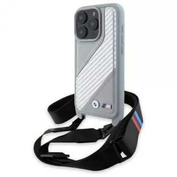 BMW M Edition Carbon Stripe & Strap Hard Case, skirta Apple iPhone 16 Pro 6,3 colio – Pilka