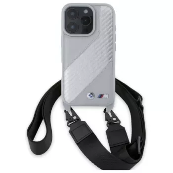 BMW M Edition Carbon Stripe & Strap Hard Case, skirta iPhone 16 Pro Max 6,9 colio, pilka