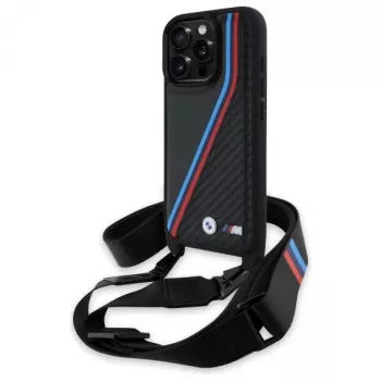 BMW BMHCP16X23PSVTK iPhone 16 Pro Max 6,9 inch Black Hardcase M Edition Carbon Tricolor Lines & Strap