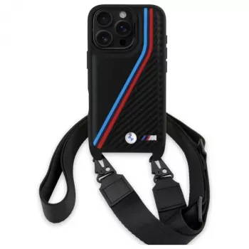 BMW BMHCP16X23PSVTK iPhone 16 Pro Max 6,9 inch Black Hardcase M Edition Carbon Tricolor Lines & Strap