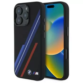 BMW BMHMP16X23SSPK Hardcase Silicone MagSafe Case for iPhone 16 Pro Max 6,9 inch Black Random Lines