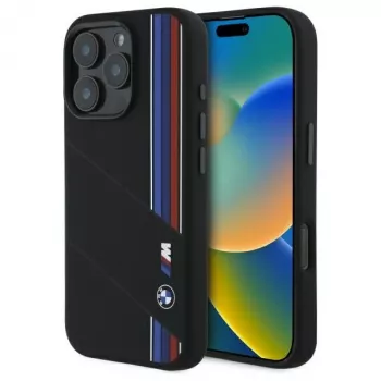 BMW M Collection Hardcase Silicone Cut Tricolor Lines MagSafe for Apple iPhone 16 Pro Max 6,9 inch Black