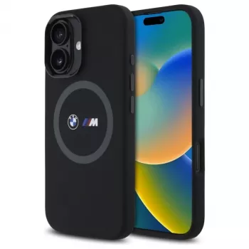 BMW M Collection Silicone Back Cover for Apple iPhone 16 6,1 inch Black with MagSafe and Printed Ring