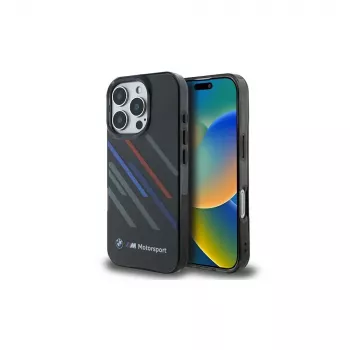 BMW Motorsport IML Random Stripes Hard Case, skirta Apple iPhone 16 Pro 6,3 colio - Juoda