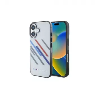 BMW BMHCP16S23HTRAG Hardcase, skirta Apple iPhone 16 6,1 colio, pilka, Motorsport IML Random Stripes