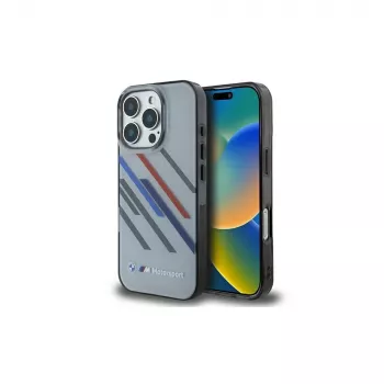 BMW Motorsport Hard Case for iPhone 16 Pro 6,3 inch Grey IML Random Stripes