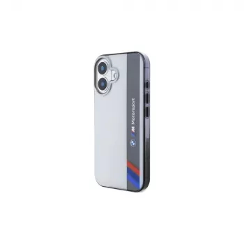 BMW BMHCP16S23HTFEG iPhone 16 6,1 colio pilkas kietas dėklas Motorsport IML vertikali juosta