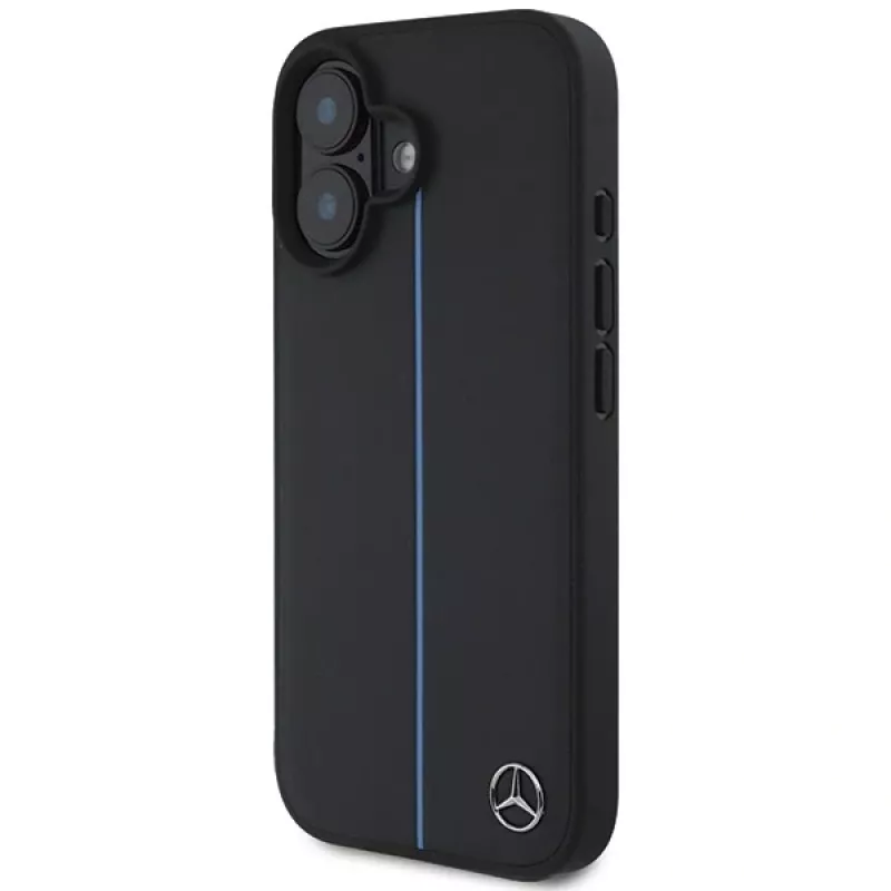 Mercedes-Benz MB Blue Line Leather MagSafe Hard Case for Apple iPhone 16 6,1 inch - Black