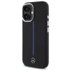Mercedes-Benz MEHMP16S23SUMBK iPhone 16 6,1 inch juodas silikoninis kietas dėklas su mėlyna juostele ir MagSafe