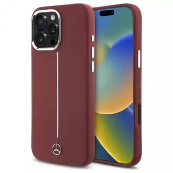 Mercedes-Benz Silicone Case for iPhone 16 Pro Max 6,9 inch Red with White Stripe MagSafe