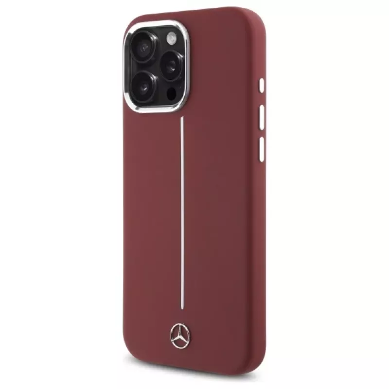 Mercedes-Benz Silicone Case for iPhone 16 Pro Max 6,9 inch Red with White Stripe MagSafe