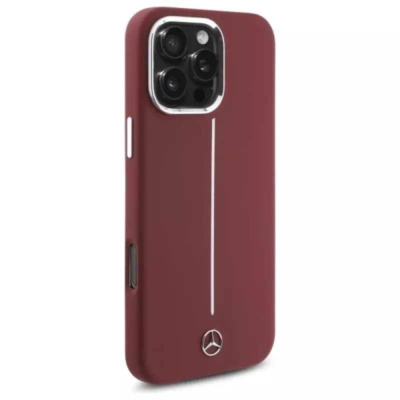 Mercedes-Benz Silicone Case for iPhone 16 Pro Max 6,9 inch Red with White Stripe MagSafe
