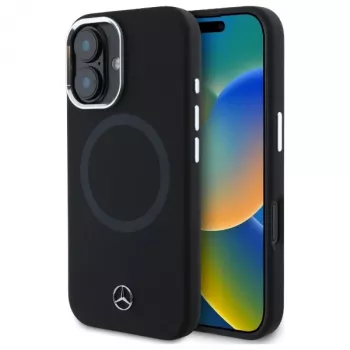 Mercedes-Benz MEHMP16S23SUTTK iPhone 16 6,1 col. juodas silikoninis kietas dėklas su toniniu logotipu ir MagSafe