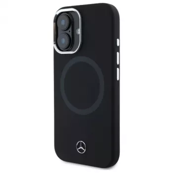 Mercedes-Benz MEHMP16S23SUTTK iPhone 16 6,1 col. juodas silikoninis kietas dėklas su toniniu logotipu ir MagSafe