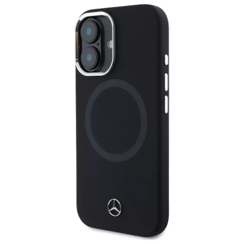 Mercedes-Benz MEHMP16S23SUTTK iPhone 16 6,1 col. juodas silikoninis kietas dėklas su toniniu logotipu ir MagSafe