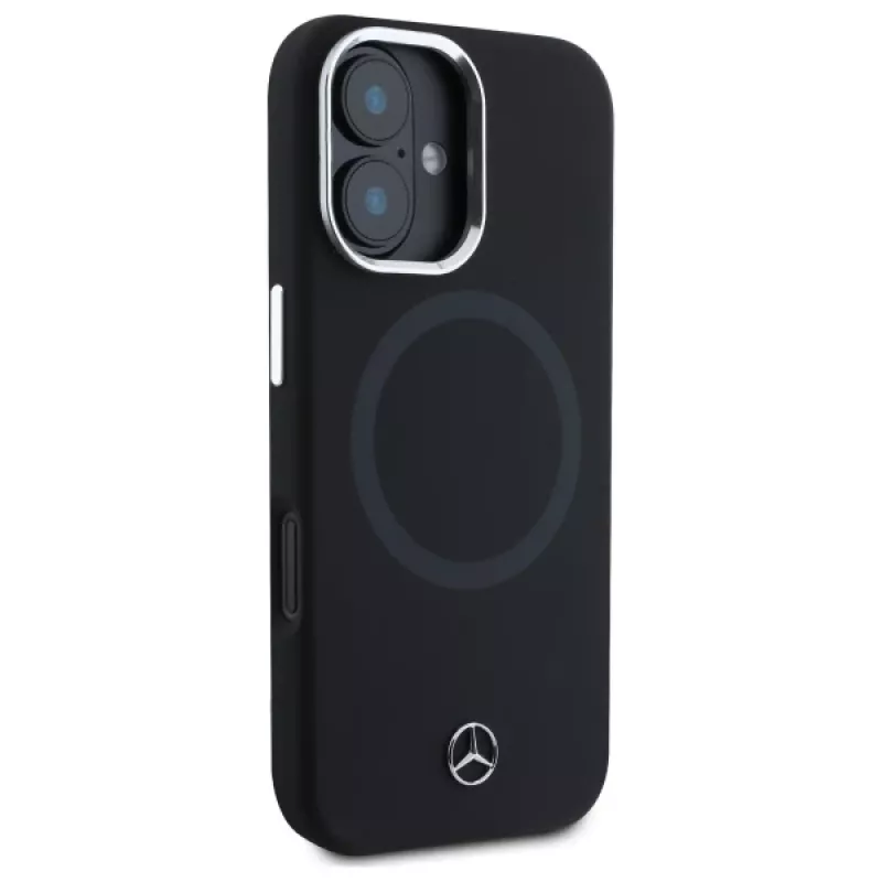 Mercedes-Benz MEHMP16S23SUTTK iPhone 16 6,1 col. juodas silikoninis kietas dėklas su toniniu logotipu ir MagSafe