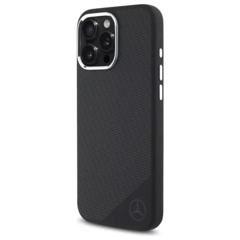 Mercedes-Benz iPhone 16 Pro 6,3 inch Silicone Hard Case with Tonal Logo Wood Pattern MagSafe - Black