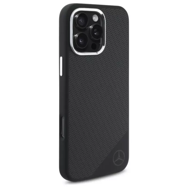 Mercedes-Benz iPhone 16 Pro 6,3 inch Silicone Hard Case with Tonal Logo Wood Pattern MagSafe - Black