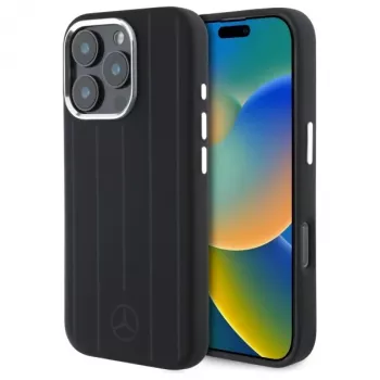 MERCEDES-BENZ iPhone 16 Pro 6.3 Black Silicone Hard Case with Vertical Tonal Stripes MagSafe