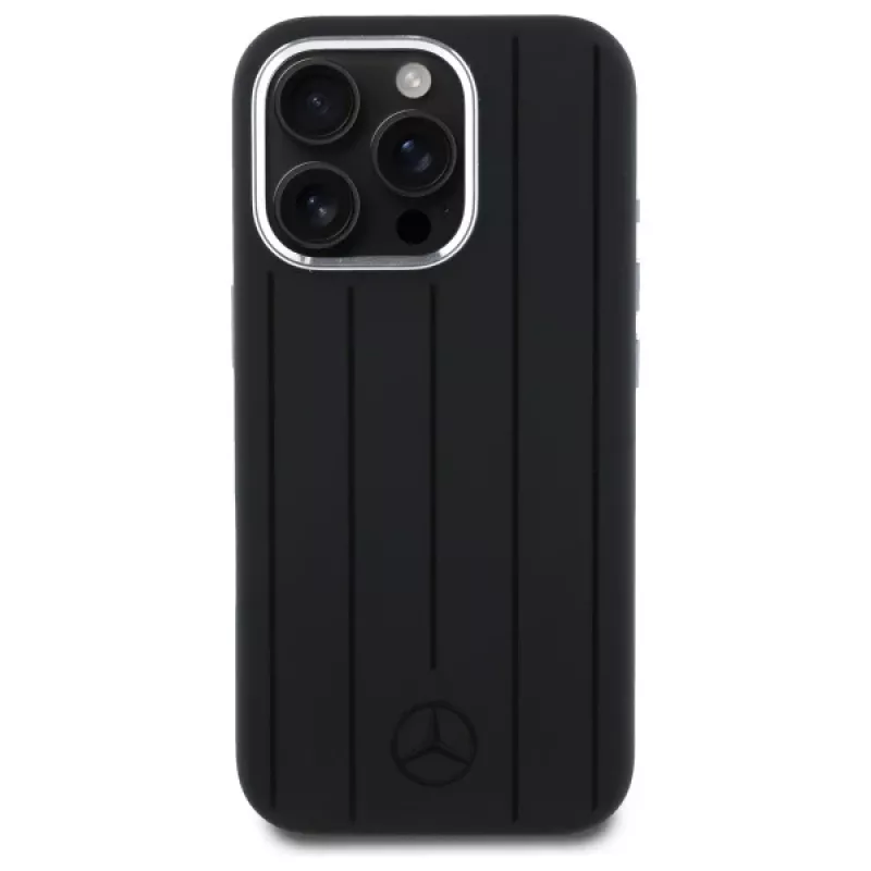 MERCEDES-BENZ iPhone 16 Pro 6.3 Black Silicone Hard Case with Vertical Tonal Stripes MagSafe