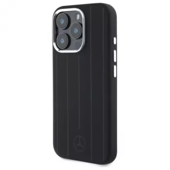 Mercedes-Benz iPhone 16 Pro Max 6,9 inch Silikoninis Kietas Dėklas su Vertikaliomis Toninėmis Juostelėmis ir MagSafe - Juodas