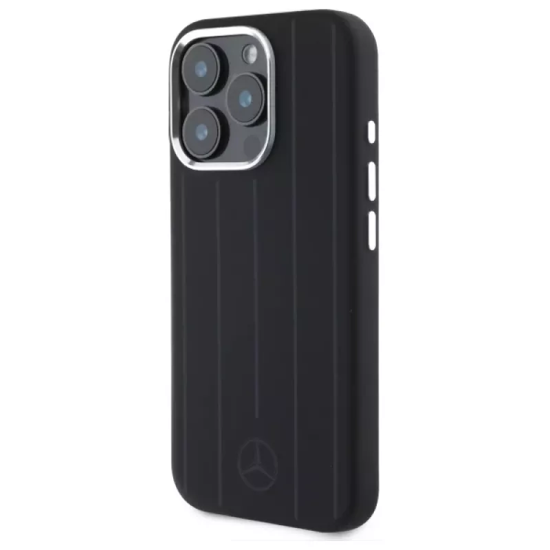Mercedes-Benz iPhone 16 Pro Max 6,9 inch Silikoninis Kietas Dėklas su Vertikaliomis Toninėmis Juostelėmis ir MagSafe - Juodas