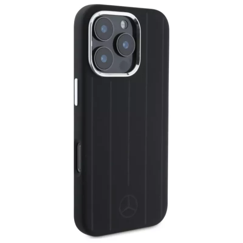 Mercedes-Benz iPhone 16 Pro Max 6,9 inch Silikoninis Kietas Dėklas su Vertikaliomis Toninėmis Juostelėmis ir MagSafe - Juodas