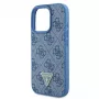 Guess GUHCP16LP4TDSCPB iPhone 16 Pro 6,3 inch Mėlynas Odinis Kietas Dėklas su Metaliniu Logotipu, Cirkonais ir Kryžminiu Dirželiu