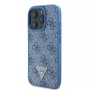Guess GUHCP16LP4TDSCPB iPhone 16 Pro 6,3 inch Mėlynas Odinis Kietas Dėklas su Metaliniu Logotipu, Cirkonais ir Kryžminiu Dirželiu