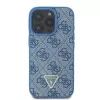 Guess GUHCP16LP4TDSCPB iPhone 16 Pro 6,3 inch Mėlynas Odinis Kietas Dėklas su Metaliniu Logotipu, Cirkonais ir Kryžminiu Dirželiu