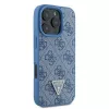 Guess GUHCP16LP4TDSCPB iPhone 16 Pro 6,3 inch Mėlynas Odinis Kietas Dėklas su Metaliniu Logotipu, Cirkonais ir Kryžminiu Dirželiu