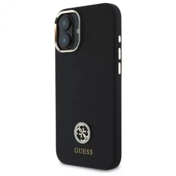 Guess GUHCP16SM4DGPK iPhone 16 6,1 colio juodas kietas silikoninis dėklas su logotipu ir cirkoniais 4G