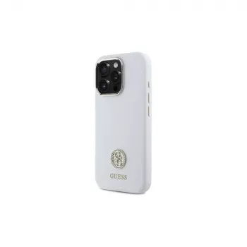 Guess GUHCP16LM4DGPH iPhone 16 Pro 6,3 colio baltas silikoninis kietas dėklas su blizgučių logotipu 4G