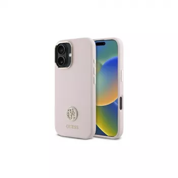 Guess GUHCP16SM4DGPP Hardcase Silicone Logo Strass 4G, skirtas Apple iPhone 16 6,1 colio, rožinė