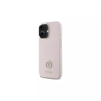 Guess GUHCP16SM4DGPP Hardcase Silicone Logo Strass 4G, skirtas Apple iPhone 16 6,1 colio, rožinė