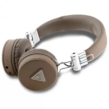 Guess Grained Classic Round Shape Wireless Bluetooth Over-Ear Headphones with ENC, Brown