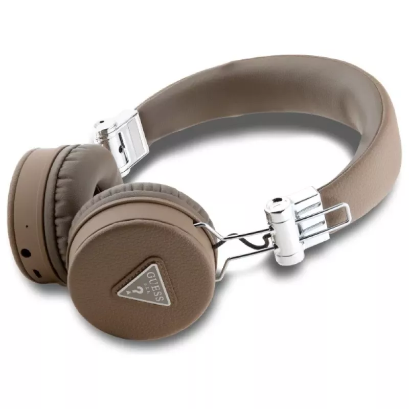 Guess Grained Classic Round Shape Wireless Bluetooth Over-Ear Headphones with ENC, Brown