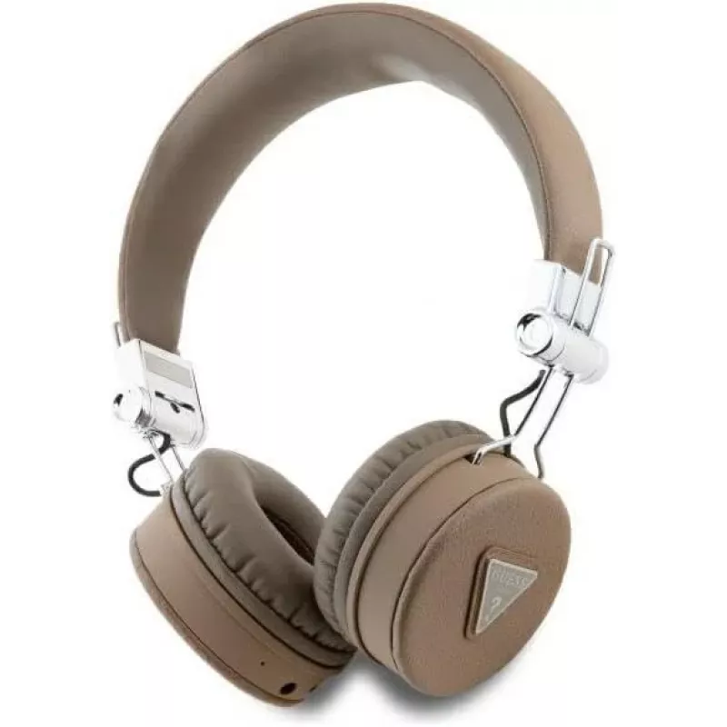 Guess Grained Classic Round Shape Wireless Bluetooth Over-Ear Headphones with ENC, Brown