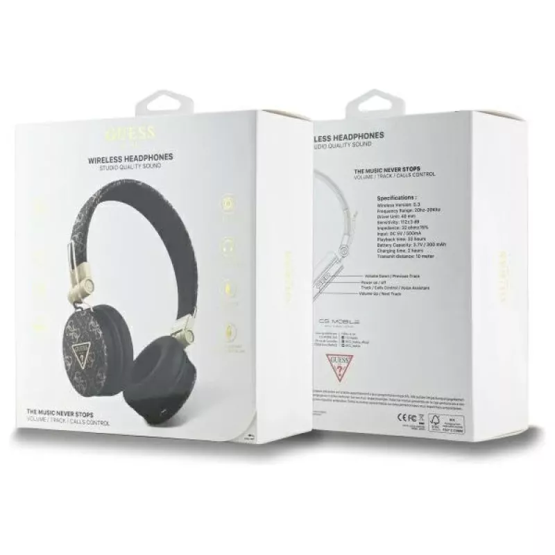 Guess 4G Triangle Round Shape Wireless Over-Ear Headphones with ENC, Bluetooth 5.3, 40mm Driver, 32h Battery, USB-C, Black