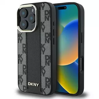 DKNY DKHMP16XPCPVSLK Kietas Dėklas Šaškių Lentos Raštu MagSafe, Skirtas iPhone 16 Pro Max 6.9, Juodas