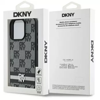 DKNY DKHCP16LPCPTSSK Kietas Dėklas, Skirtas Apple iPhone 16 Pro 6,3 colio, Juodas, Šachmatų Raštas ir Spausdintos Juostelės