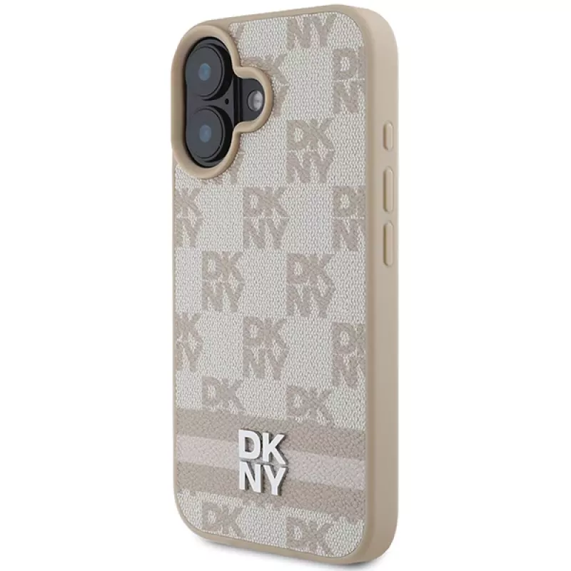 DKNY DKHCP16SPCPTSSP Kietas Dėklas Apple iPhone 16 6,1 colio Rožinis Šaškių Raštas ir Dryžiai