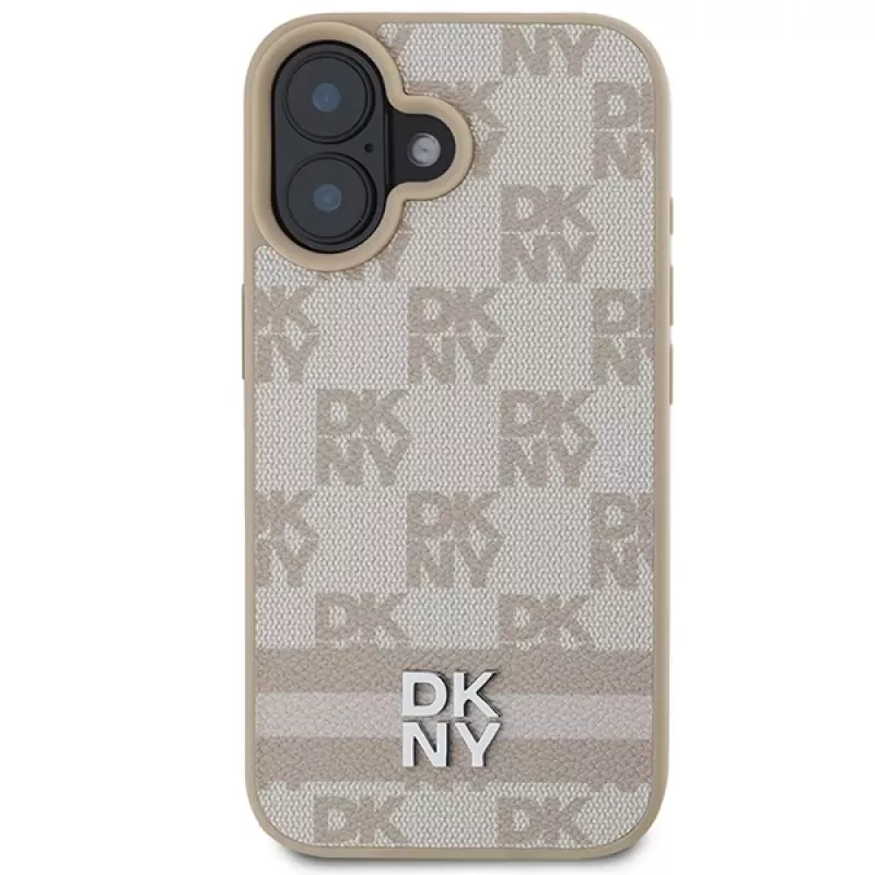 DKNY DKHCP16SPCPTSSP Kietas Dėklas Apple iPhone 16 6,1 colio Rožinis Šaškių Raštas ir Dryžiai