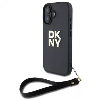 DKNY DKHCP16SPBSWSK Kietas dėklas, skirtas Apple iPhone 16 6,1 colio, juodas, su riešo dirželiu