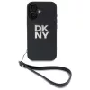 DKNY DKHCP16SPBSWSK Kietas dėklas, skirtas Apple iPhone 16 6,1 colio, juodas, su riešo dirželiu