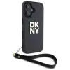 DKNY DKHCP16SPBSWSK Kietas dėklas, skirtas Apple iPhone 16 6,1 colio, juodas, su riešo dirželiu