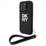 DKNY DKHCP16LPBSWSK iPhone 16 Pro 6,3 colio juodas kietas dėklas su dirželiu ir logotipu